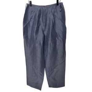 Eileen Fisher Linen Silk Blend Pleated Cropped Pants Size Small Blue Gray Casual